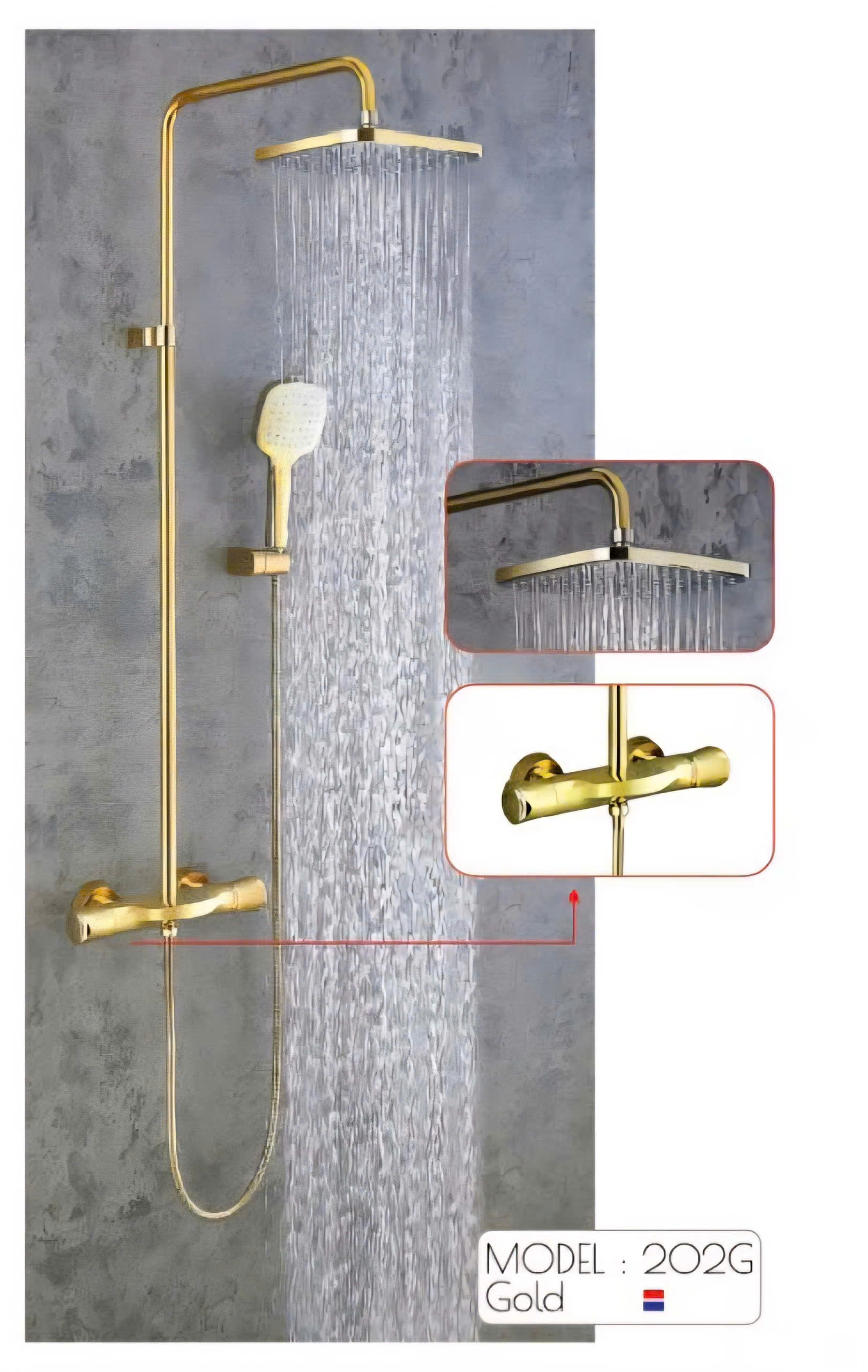 Bộ Sen Tắm Đứng Gold Luxury 202G - Củ Tròn Bát Vuông